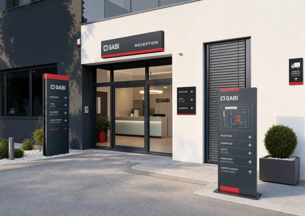 Ingresso della reception con segnali direzionali